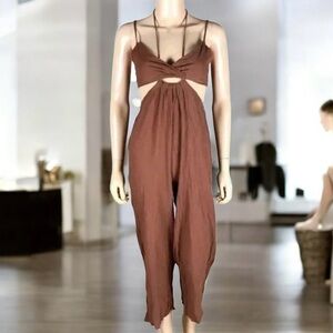Lush Cut Out Jumpsuit Espresso Brown Boho Size S Small